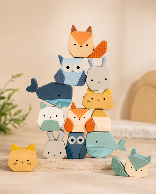 Wooden Forest & Ocean Animal Stacking Blocks