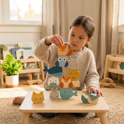Wooden Forest & Ocean Animal Stacking Blocks