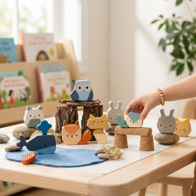 Wooden Forest & Ocean Animal Stacking Blocks